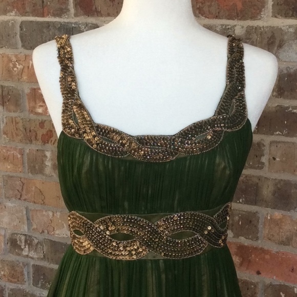 🧚🏼‍♀️✨Clearance Sale!✨ Adrianna Papell Green Silk Gold Sequin Dress - Picture 3 of 8